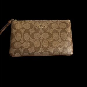 Coach Brown Signature Large Wristlet. EUC